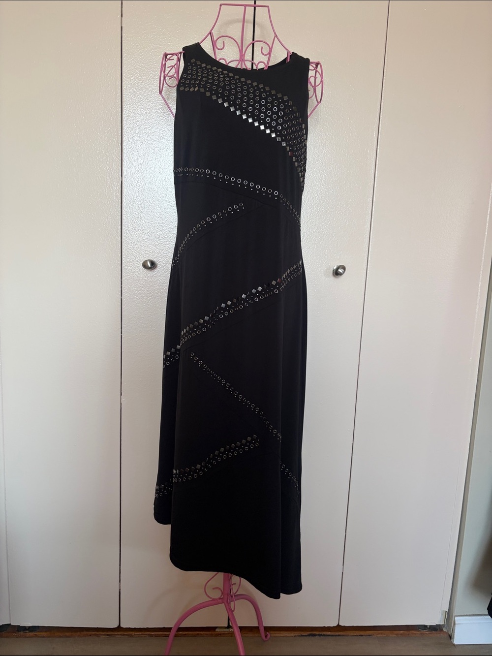 Spense Black Midi Dress with Silver Stud Detailing